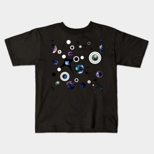 Watercolor Deep Space in Circles and Black Curve Lines Kids T-Shirt